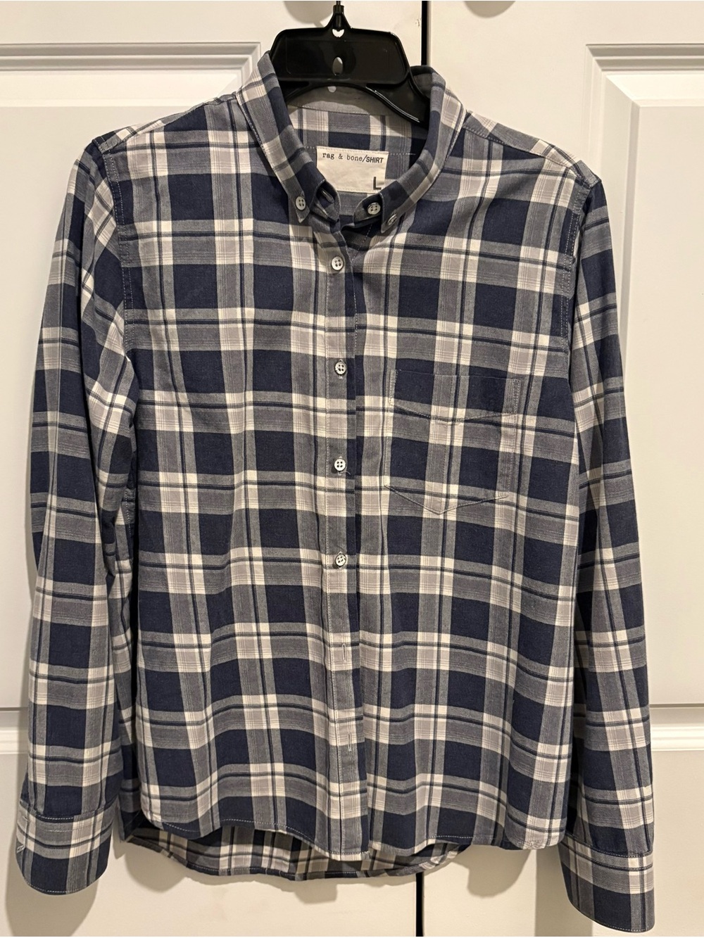 rag & bone Navy and White Plaid Button-Down Shirt